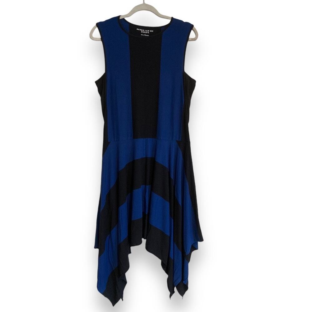 Athleta Fluid Black Blue Hanky Hem Dress Size Medium
